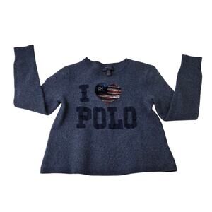 Polo Ralph Lauren Girls L 12/14 Sequin Heart American Flag Wool‎ Sweater Preppy